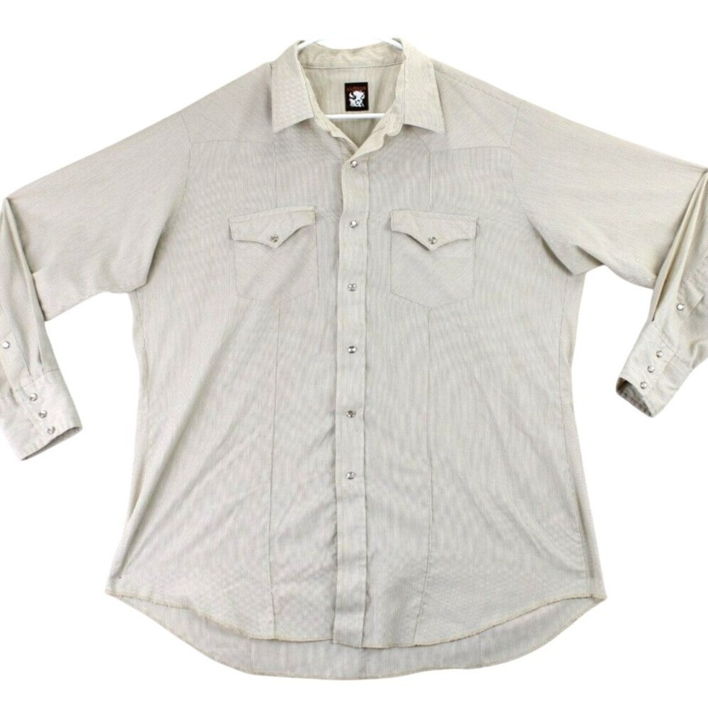 KARMAN Mens Tan Pinstripe‎ Western Snap Front Long Sleeve Shirt Size Large